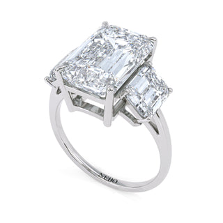 4.54 ct Emerald Lab Grown Diamond Antwerpen IV Three-Stone Engagement Ring | 6.32 ct tw