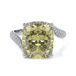Cushion Cut Yellow Gemstone Engagement Ring with Halo and Pavé Band