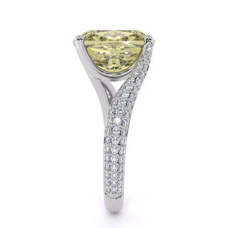 Cushion Cut Yellow Gemstone Engagement Ring with Halo and Pavé Band
