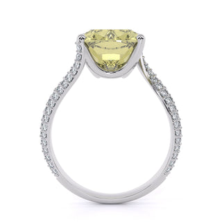 Cushion Cut Yellow Gemstone Engagement Ring with Halo and Pavé Band