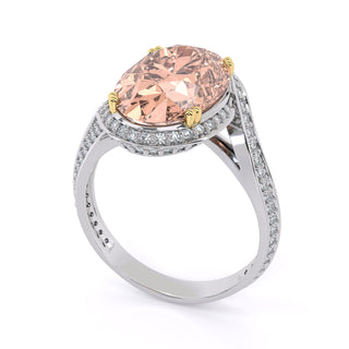 Oval Cut Halo Gemstone Engagement Ring with Pavé Split Shank