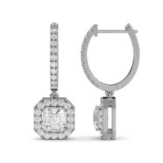 Asscher Cut Halo Drop Earrings 2.0 ctw