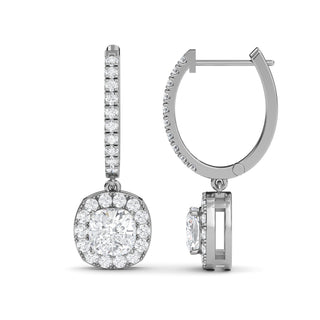 Cushion Cut Halo Drop Earrings 2.0 ctw