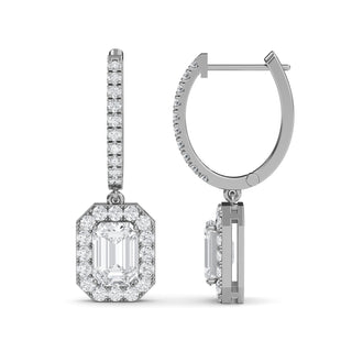 Emerald Cut Halo Drop Earrings 2.0 ctw