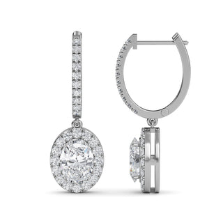 Oval Cut Halo Drop Earrings 2.0 ctw