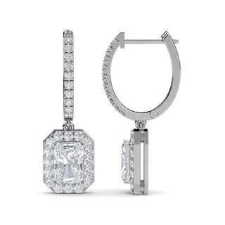Emerald Cut Refined Halo Drop Earrings 2.0 ctw