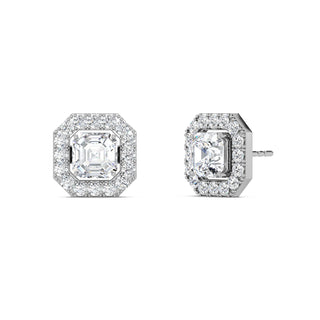 Asscher Cut Halo Stud Earrings 2.0 ctw