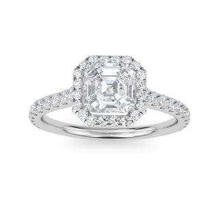 Asscher Cut Halo Engagement Ring with Diamond Pavé Band