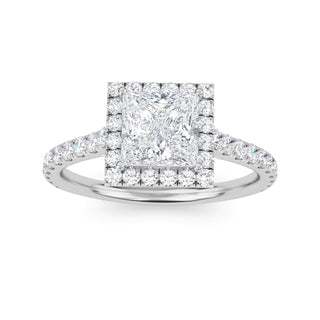 Princess Cut Halo Engagement Ring with Diamond Micro-Pavé Band 1.0 ctw