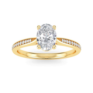 Anillo de compromiso con piedra lateral cónica ovalada de 1,0 ctw