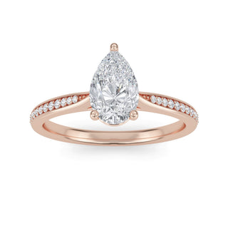 Anillo de compromiso con piedra lateral cónica en forma de pera de 1,0 ctw