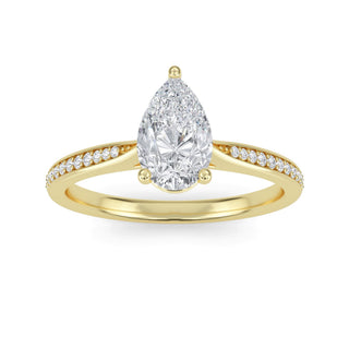 Anillo de compromiso con piedra lateral cónica en forma de pera de 1,0 ctw