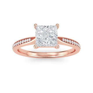 Anillo de compromiso clásico de princesa con piedra lateral de 1,0 ctw