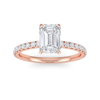 Anillo de compromiso con pavé cónico de esmeralda de 1,0 ctw