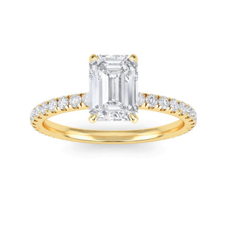 Anillo de compromiso con pavé cónico de esmeralda de 1,0 ctw