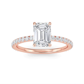 Anillo de compromiso clásico con pavé de esmeralda de 1,0 ctw