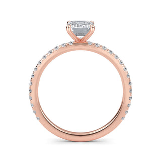 Anillo de compromiso clásico con pavé de esmeralda de 1,0 ctw