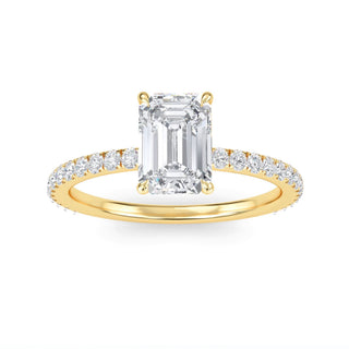 Anillo de compromiso clásico con pavé de esmeralda de 1,0 ctw