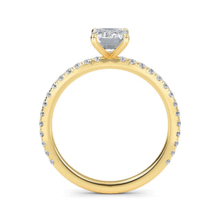 Anillo de compromiso clásico con pavé de esmeralda de 1,0 ctw