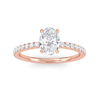 Anillo de compromiso clásico ovalado con piedra lateral de 1,0 ctw