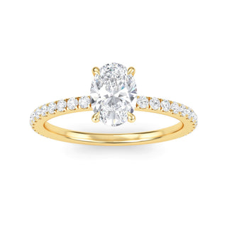 Anillo de compromiso clásico ovalado con piedra lateral de 1,0 ctw