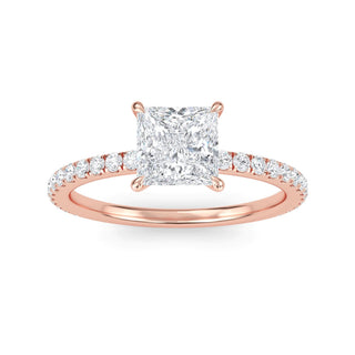 Anillo de compromiso clásico de princesa con piedra lateral de 1,0 ctw