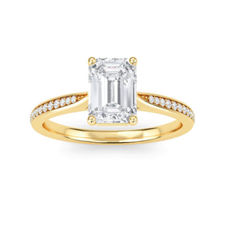 Anillo de compromiso con piedra lateral cónica de esmeralda de 1,0 ctw