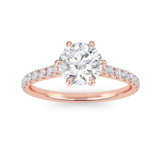 Anillo de compromiso con piedra lateral pavé redonda de 1,0 ctw
