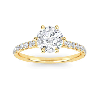 Anillo de compromiso con piedra lateral pavé redonda de 1,0 ctw