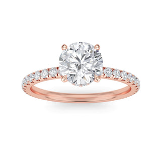 Anillo de compromiso redondo con piedra lateral de cuatro puntas, 1,0 ctw