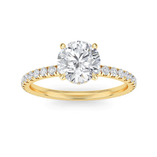 Anillo de compromiso redondo con piedra lateral de cuatro puntas, 1,0 ctw