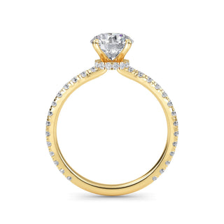 Anillo de compromiso redondo con piedra lateral de cuatro puntas, 1,0 ctw